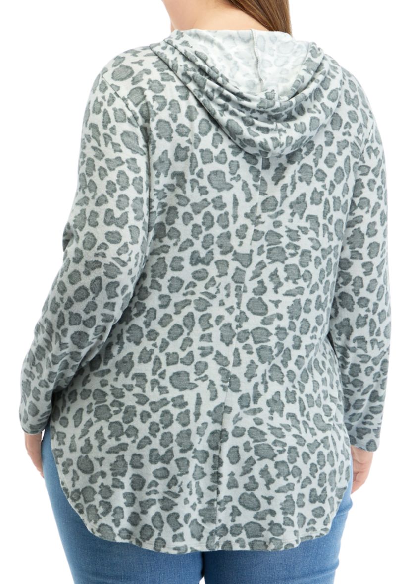 Plus Size High Low Animal Printed Hoodie
