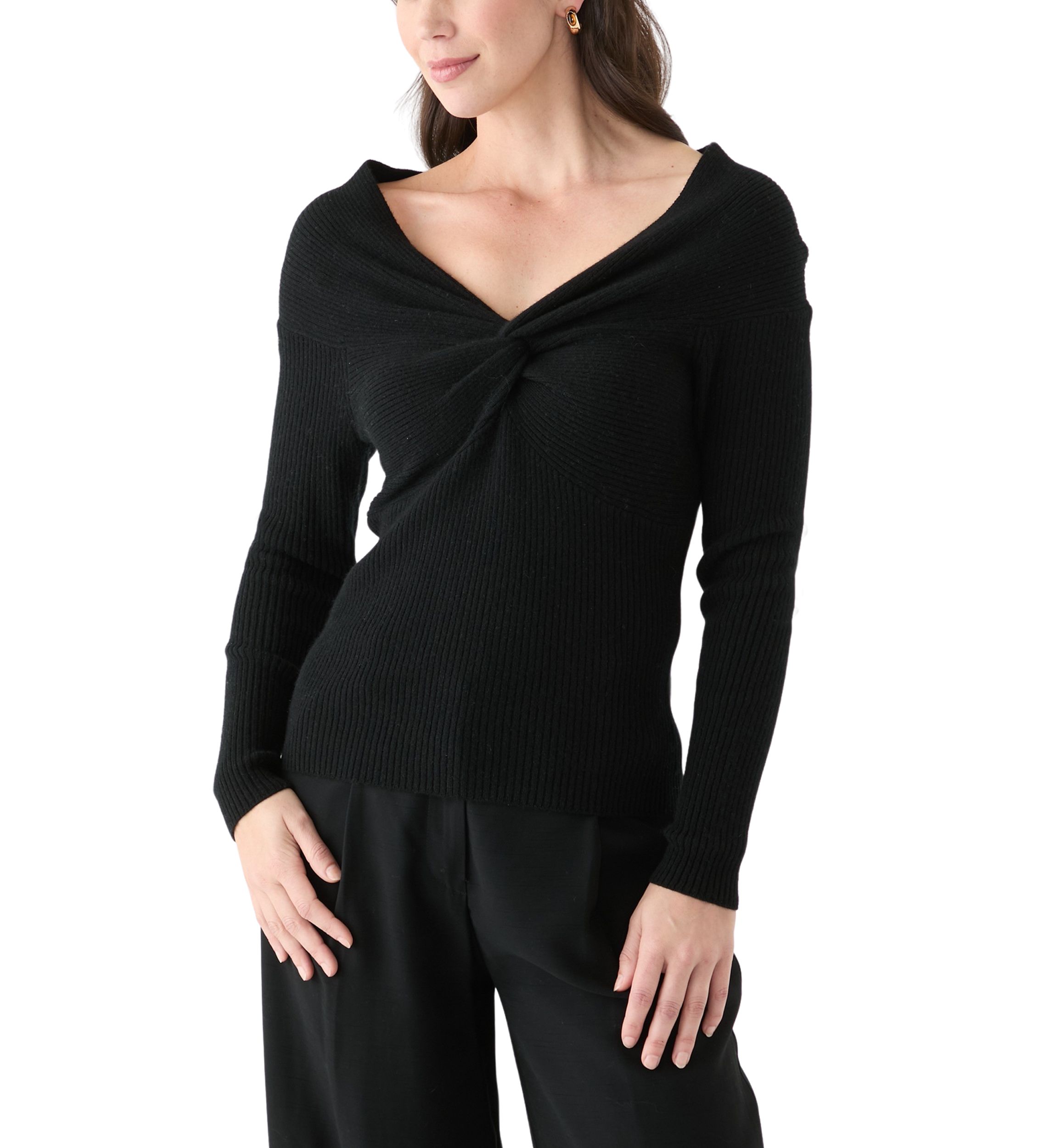 Womens Long Sleeve Twist Open Neck Top 