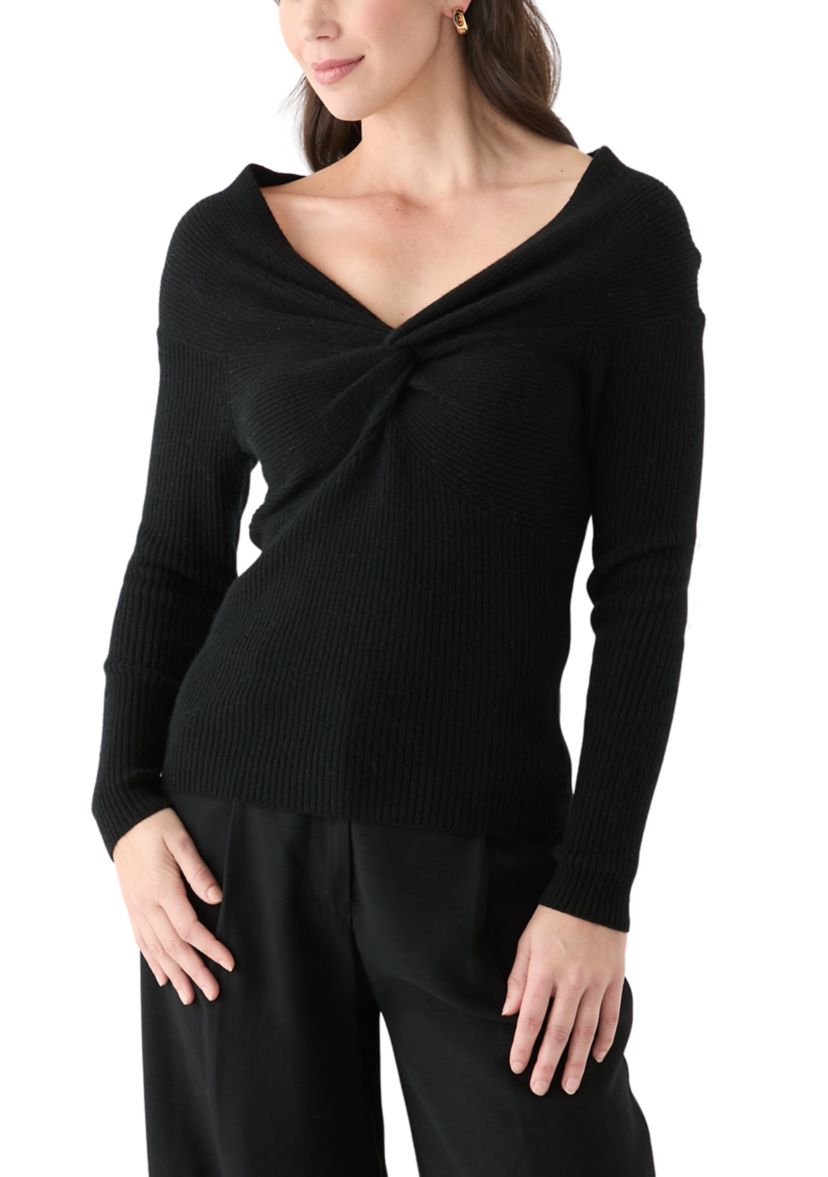 Womens Long Sleeve Twist Open Neck Top 