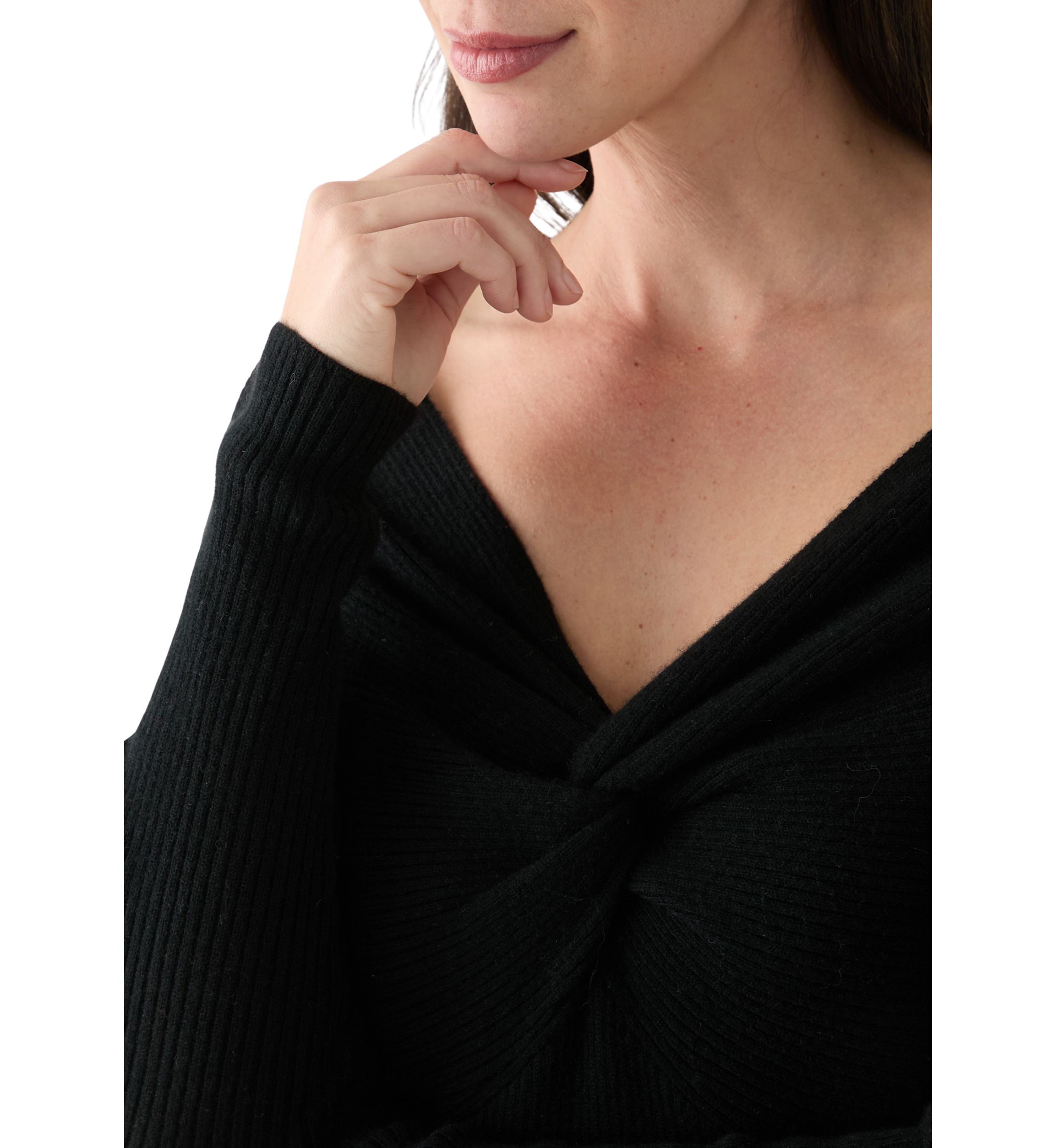 Womens Long Sleeve Twist Open Neck Top 