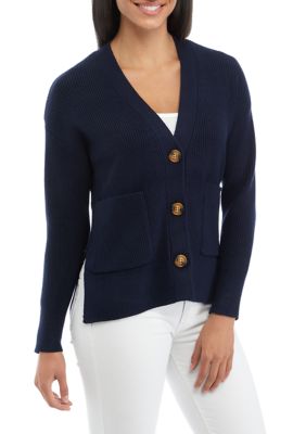 Women's Long Sleeve 2 Pocket Button Front V-Neck Cardigan