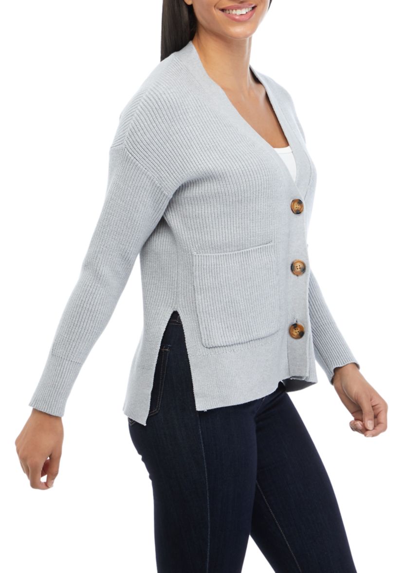 Womens Long Sleeve 2 Pocket Button Front V-Neck Cardigan
