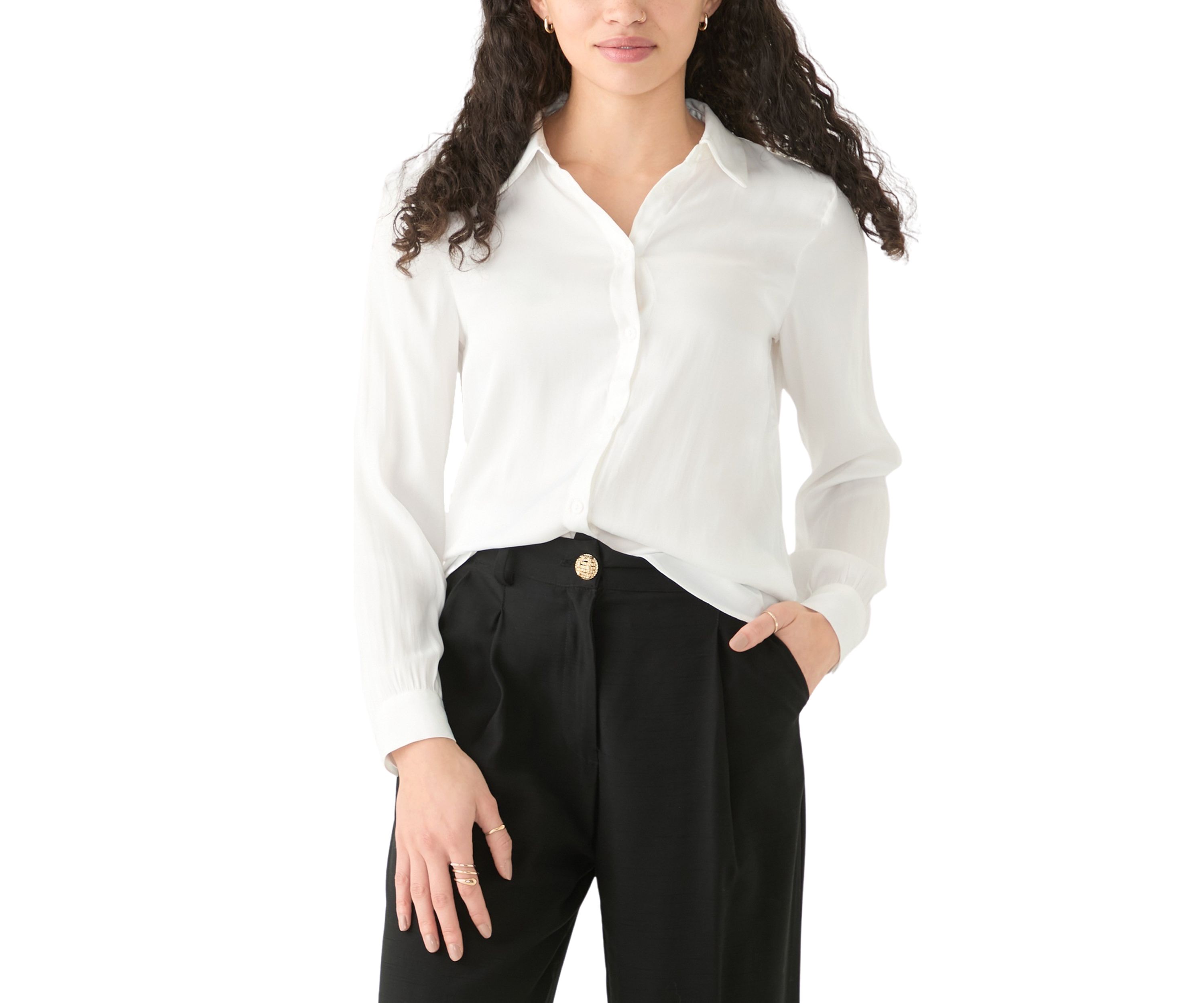 Womens Luxe Sheen Button Down Top 