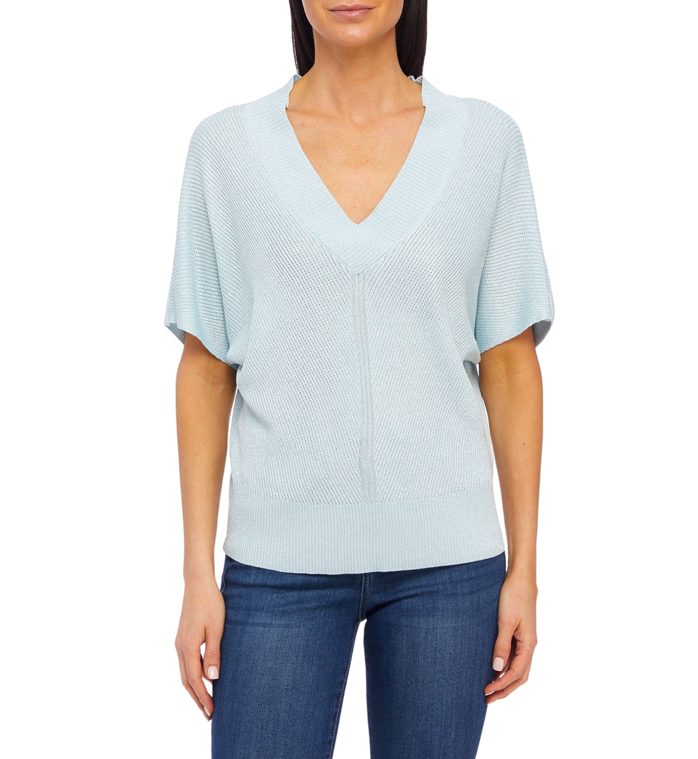 Womens Short Sleeve V-Neck Pullover Top