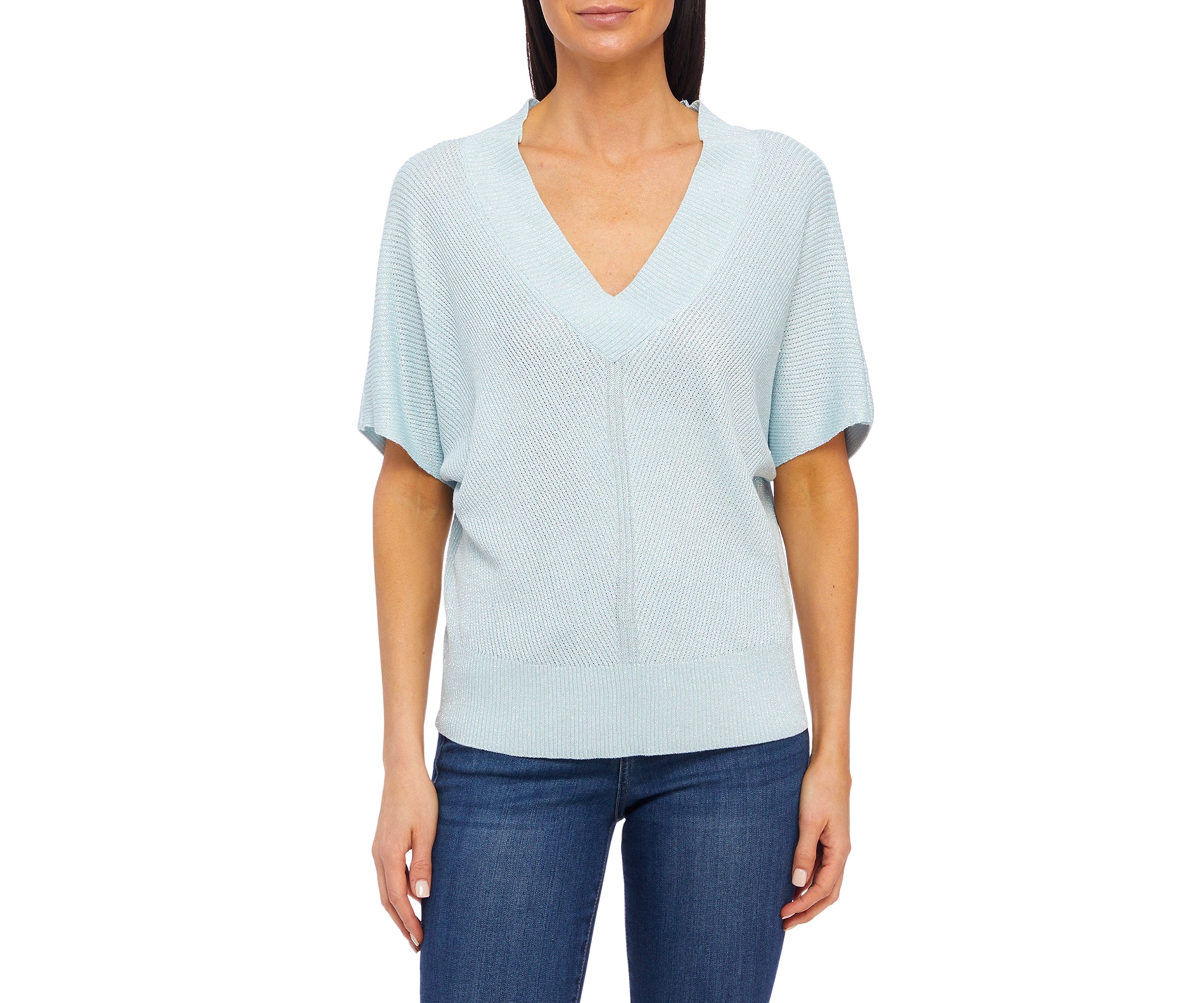 Womens Short Sleeve V-Neck Pullover Top
