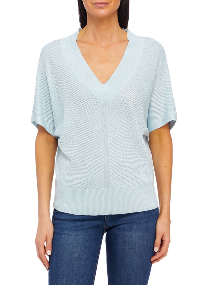 Womens Short Sleeve V-Neck Pullover Top