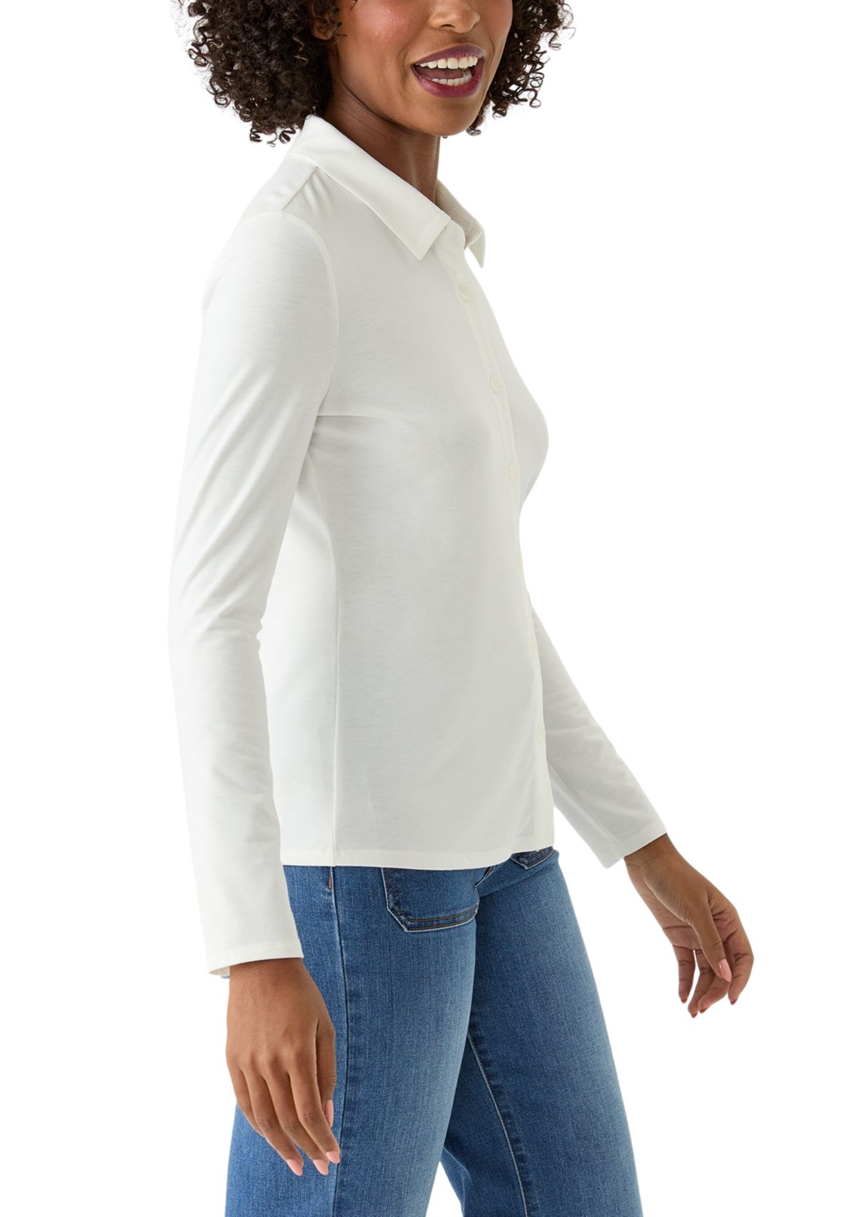 Womens Long Sleeve Button Up Knit Jersey Shirt
