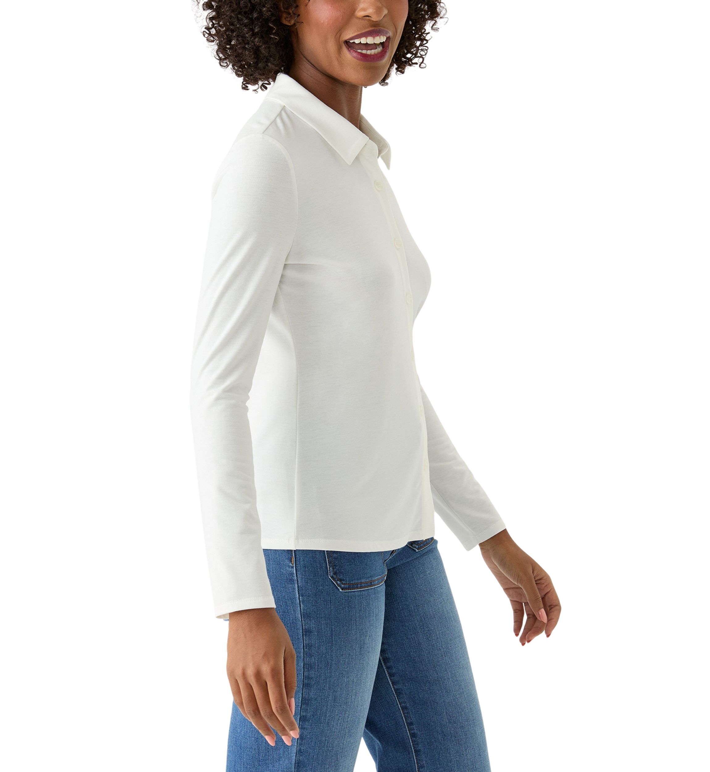 Womens Long Sleeve Button Up Knit Jersey Shirt