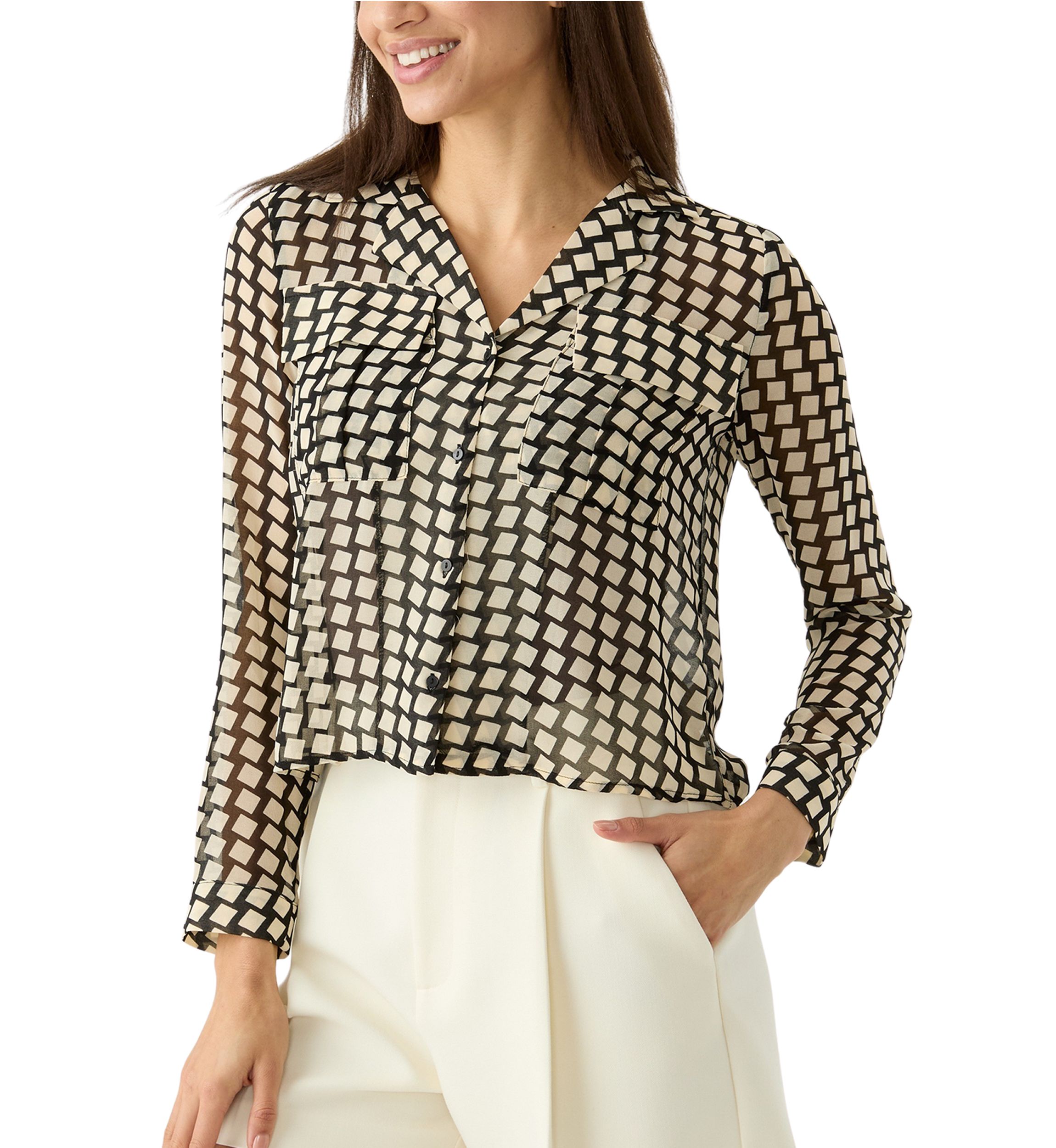 Womens Long Sleeve Notch Collar Utility Shirt
