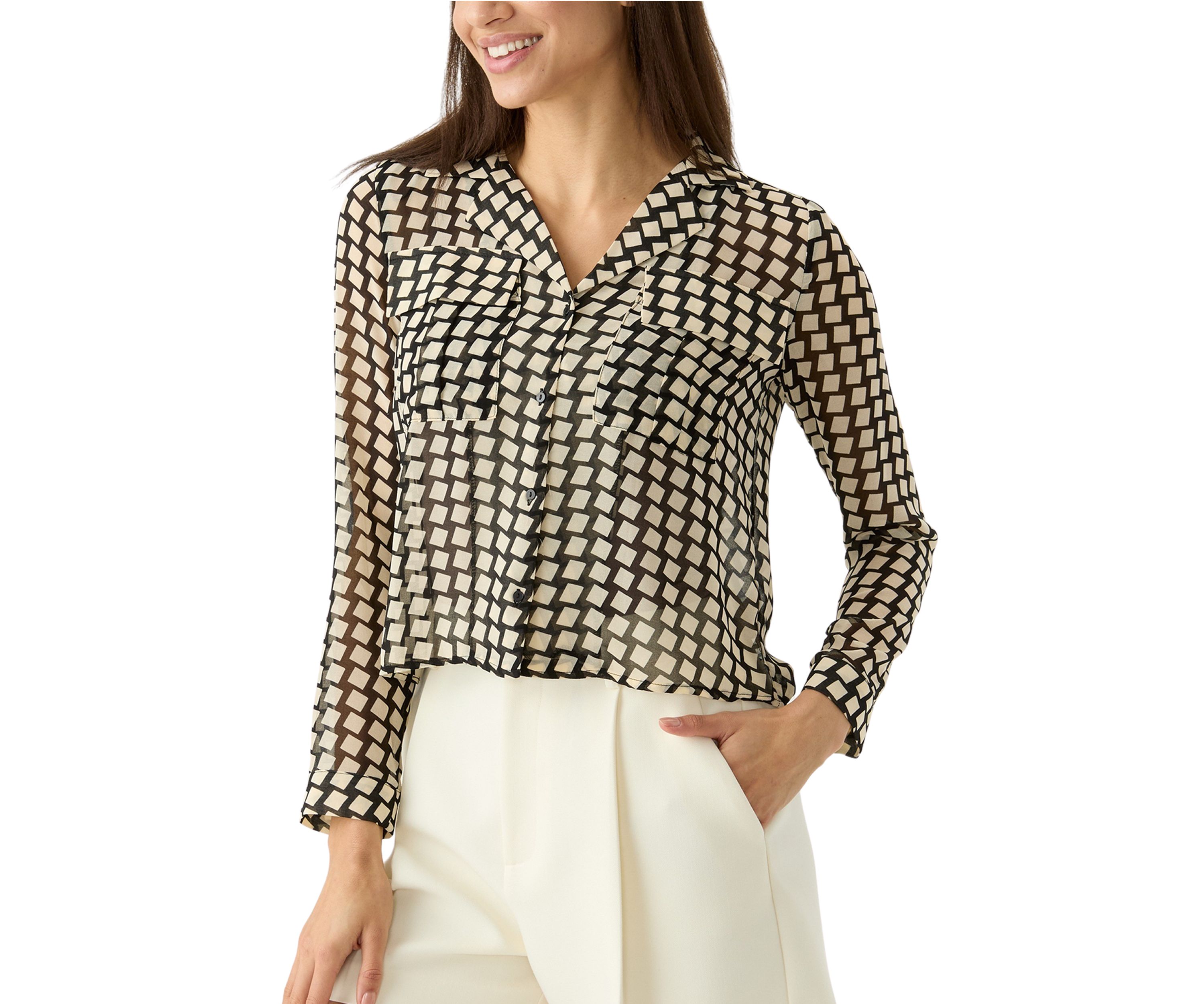 Womens Long Sleeve Notch Collar Utility Shirt