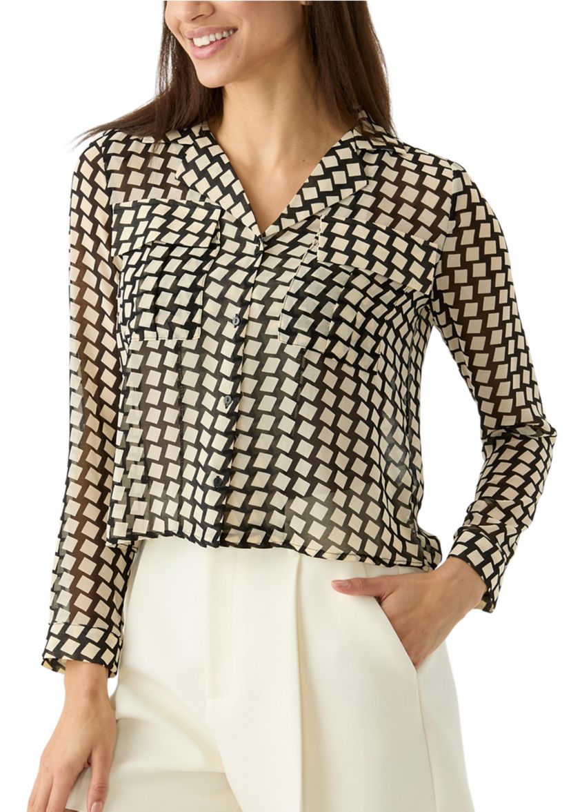 Womens Long Sleeve Notch Collar Utility Shirt