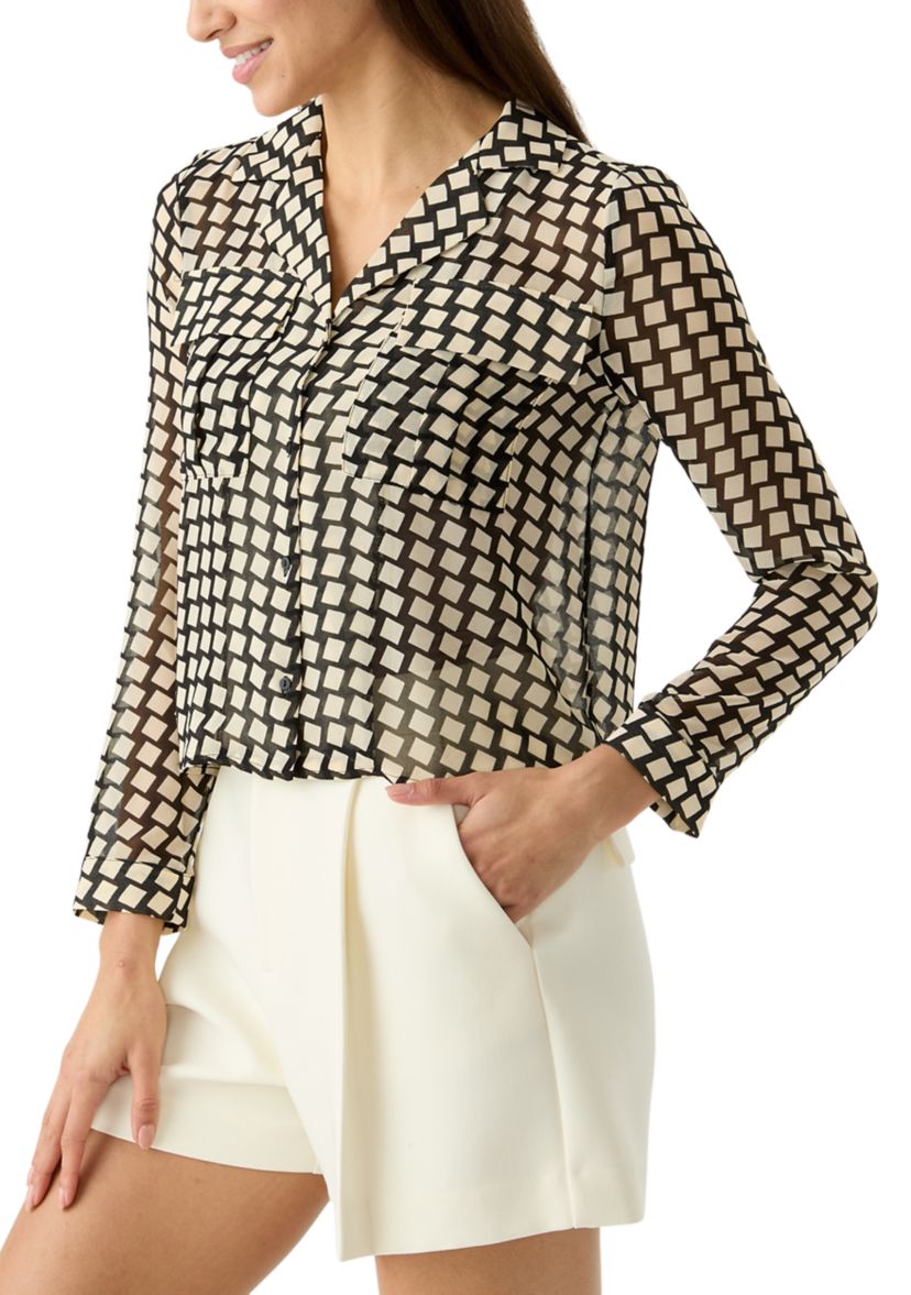 Womens Long Sleeve Notch Collar Utility Shirt