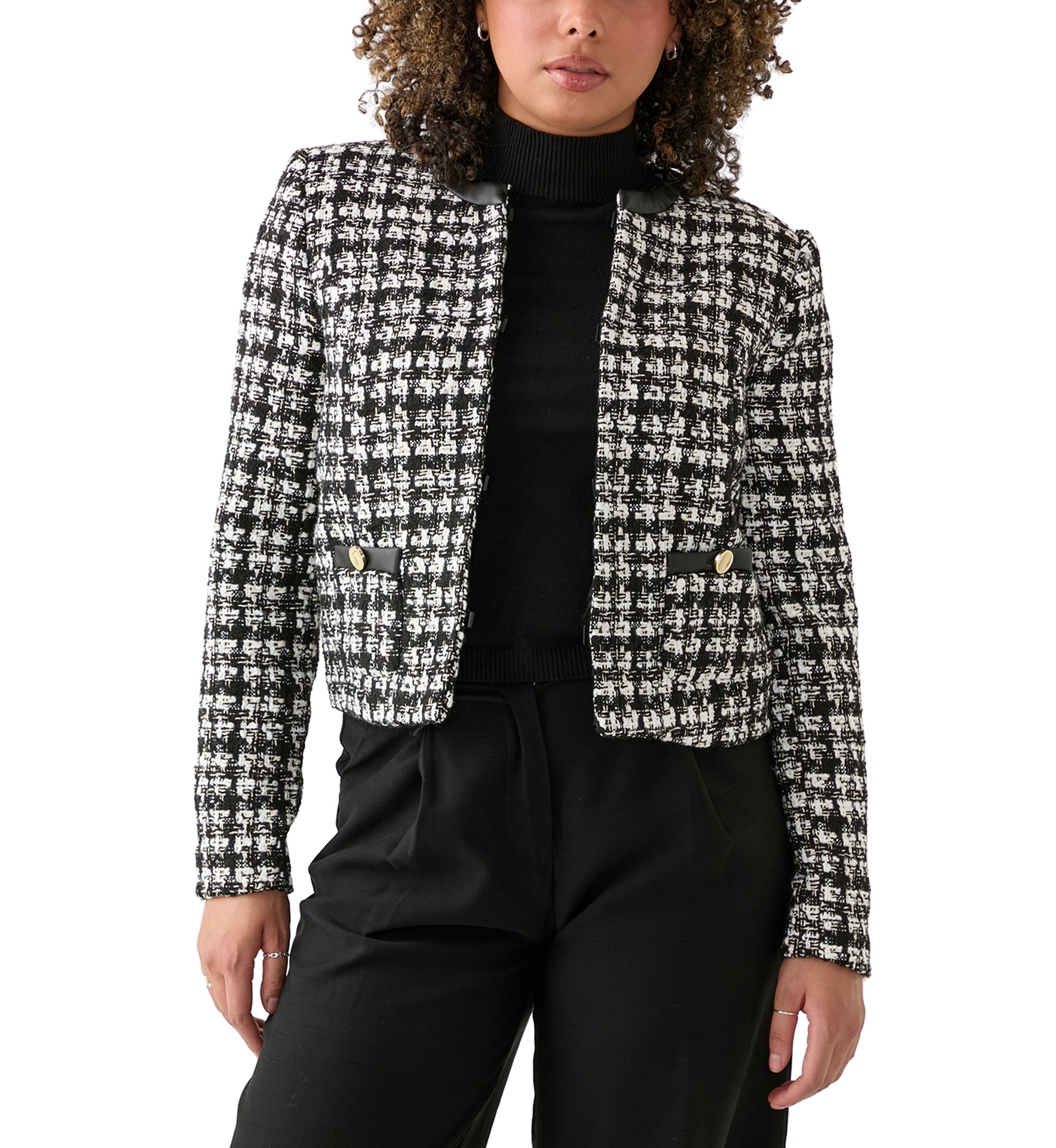 Womens Donta Vegan Leather Trim Bouclé Coat