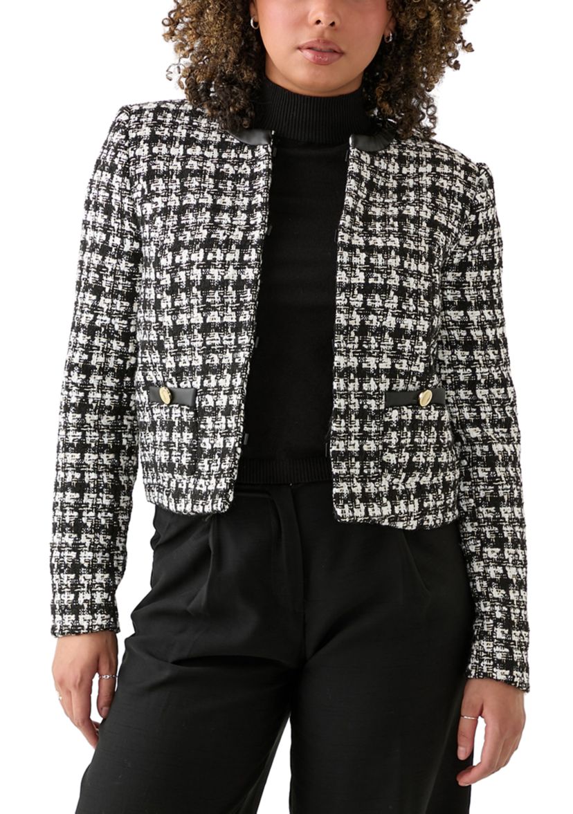 Womens Donta Vegan Leather Trim Bouclé Coat