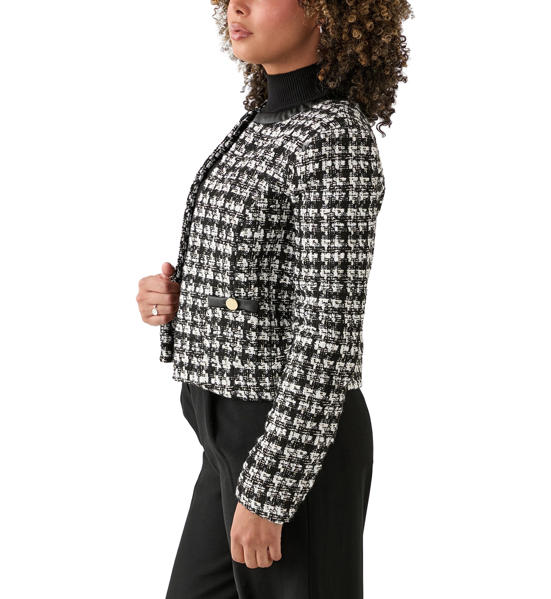 Womens Donta Vegan Leather Trim Bouclé Coat
