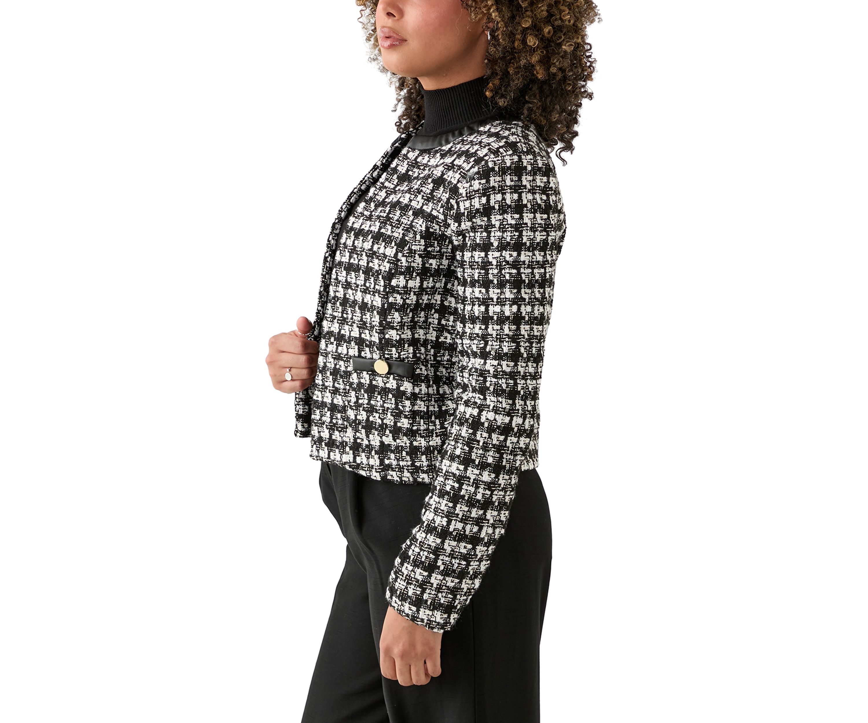 Womens Donta Vegan Leather Trim Bouclé Coat