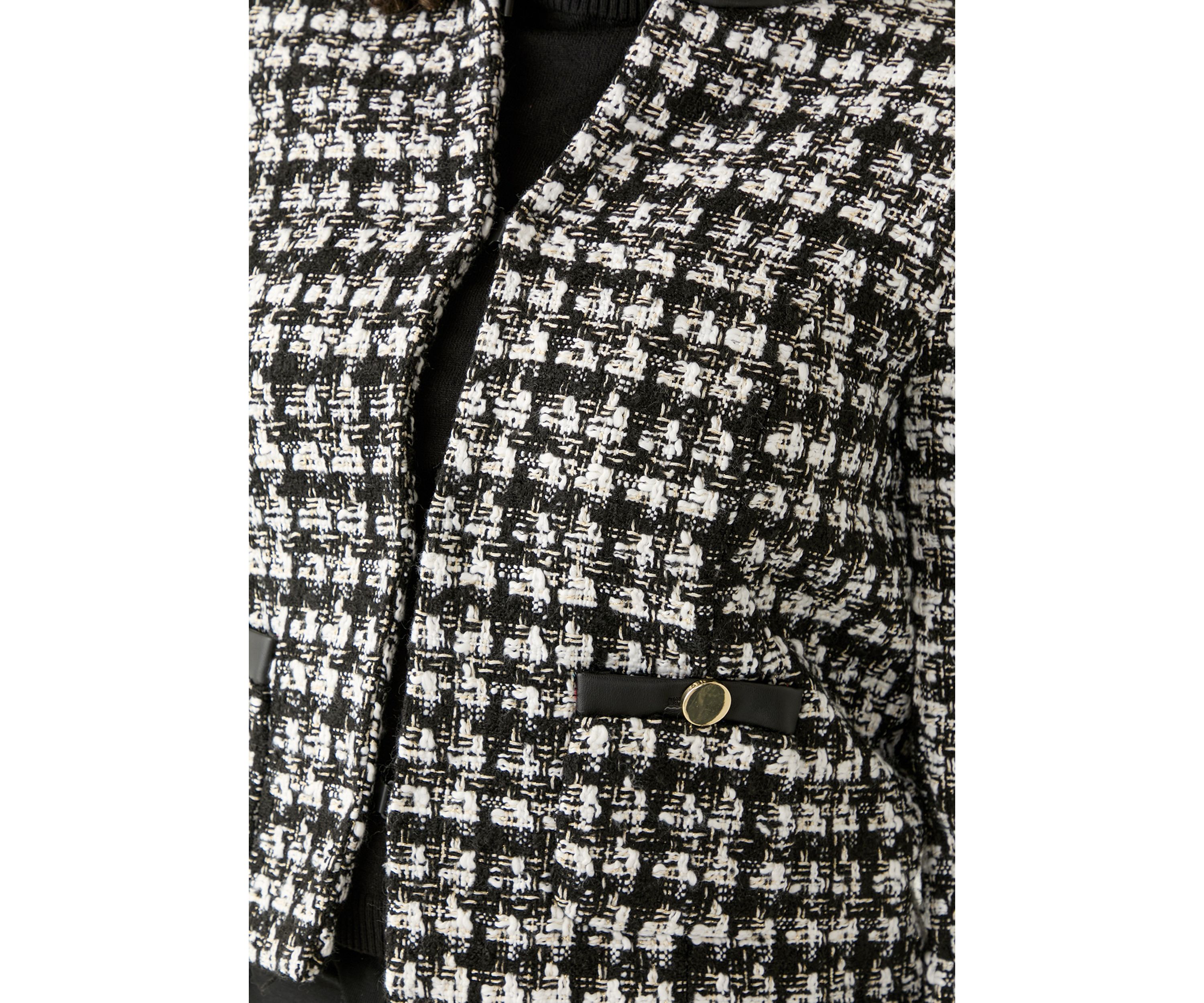Womens Donta Vegan Leather Trim Bouclé Coat