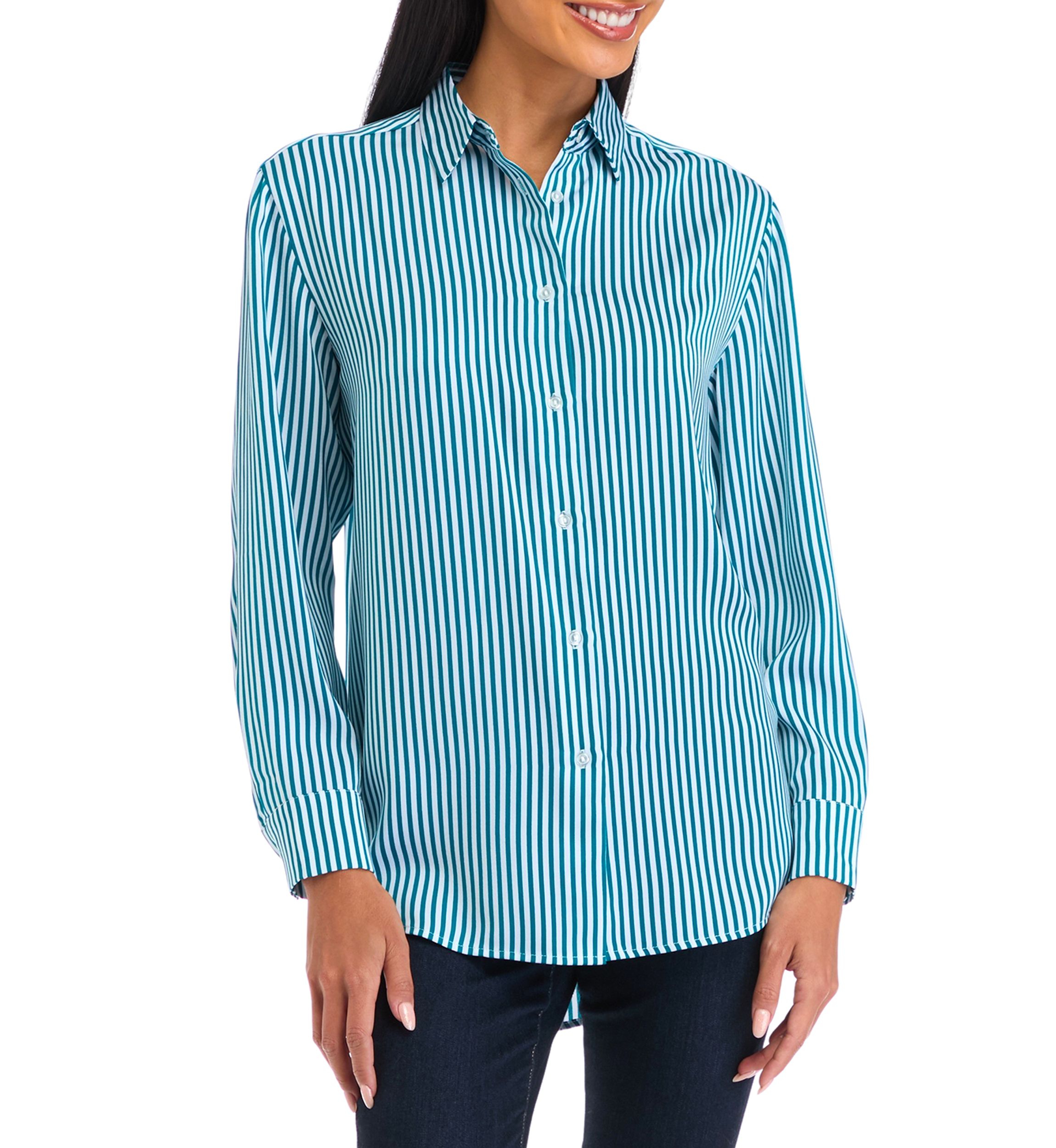 Petite Long Sleeve Collared Button Front Tunic Shirt