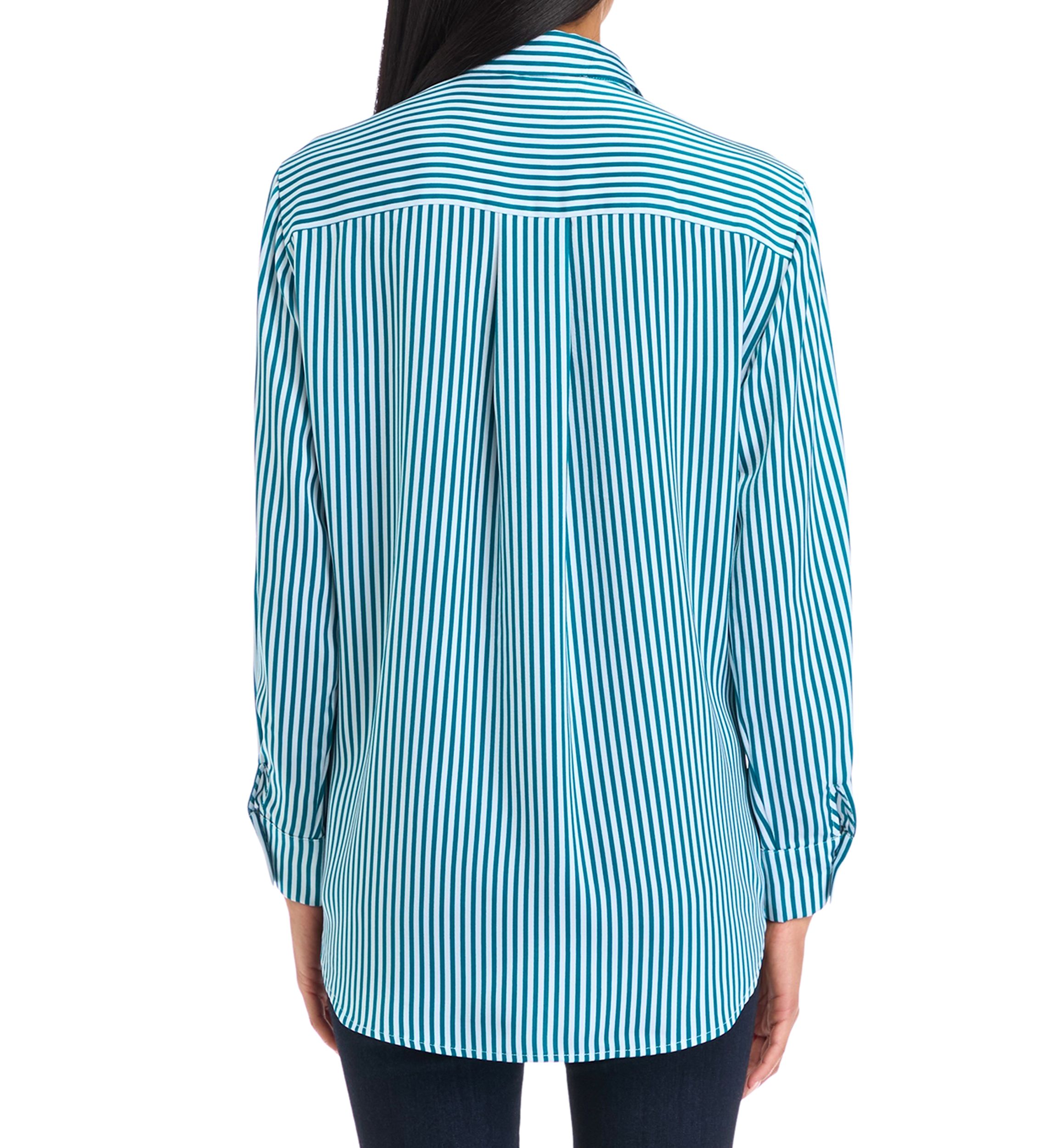 Petite Long Sleeve Collared Button Front Tunic Shirt