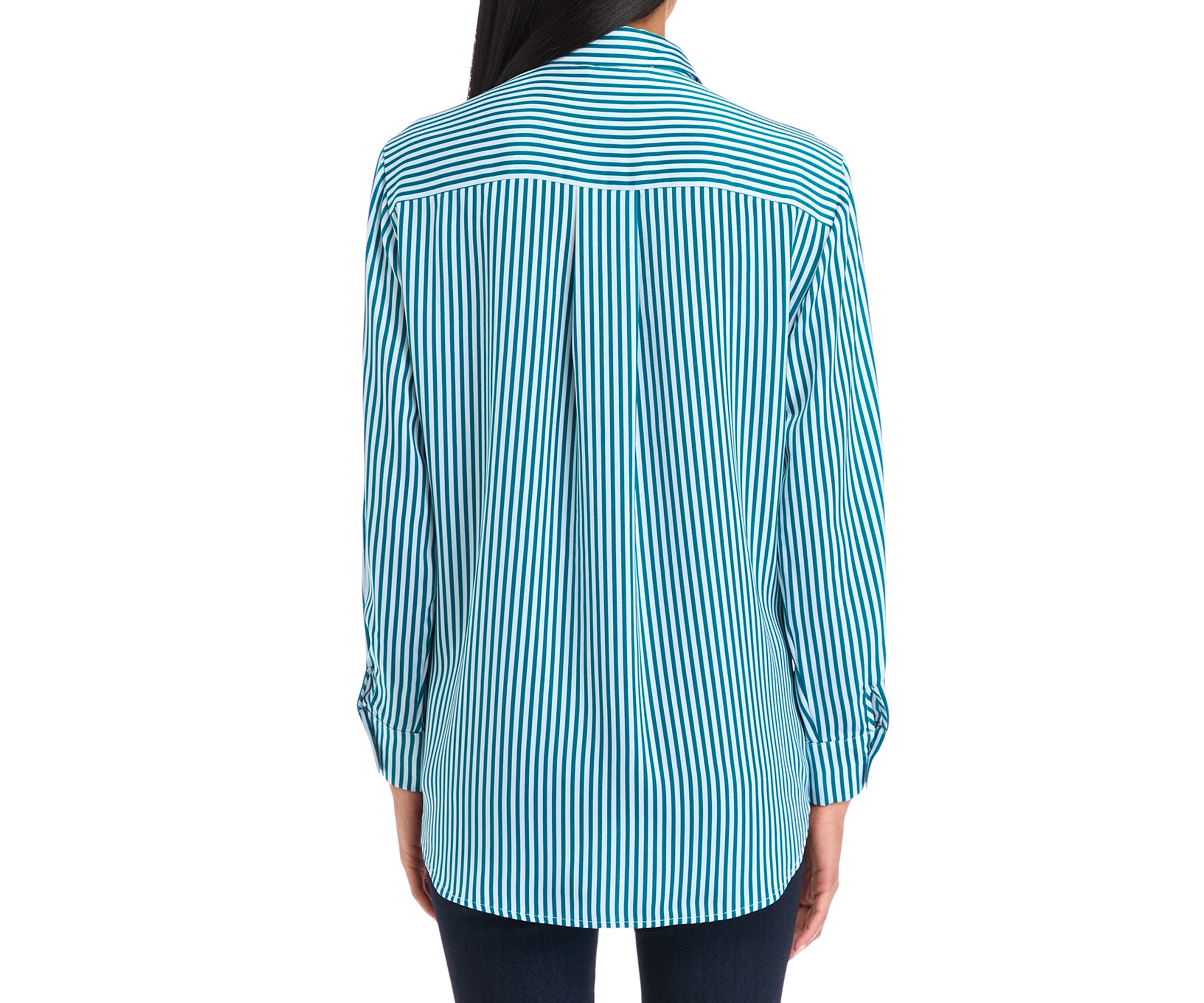 Petite Long Sleeve Collared Button Front Tunic Shirt