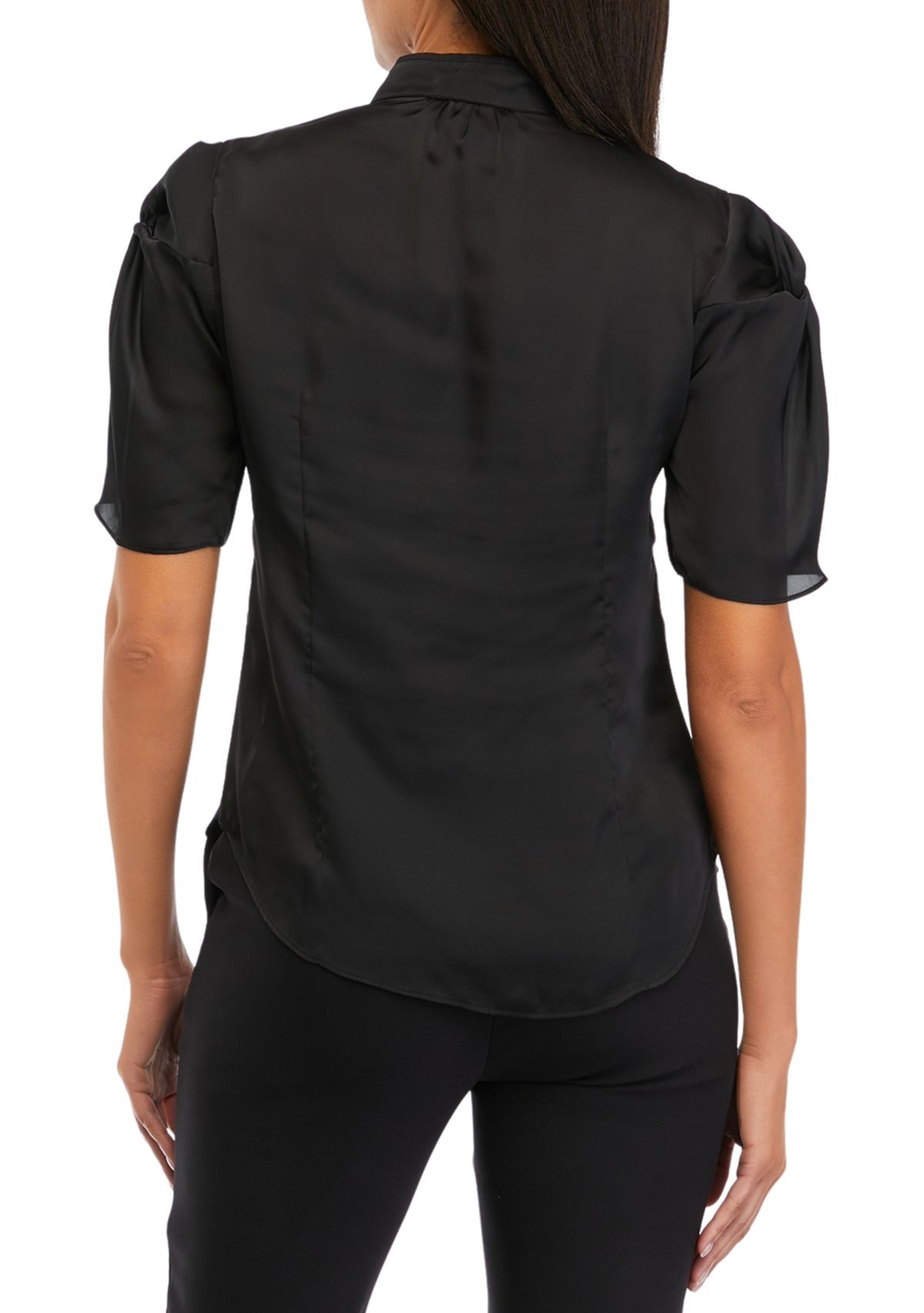 Womens Short Sleeve Ruched Hink Satin Blouse