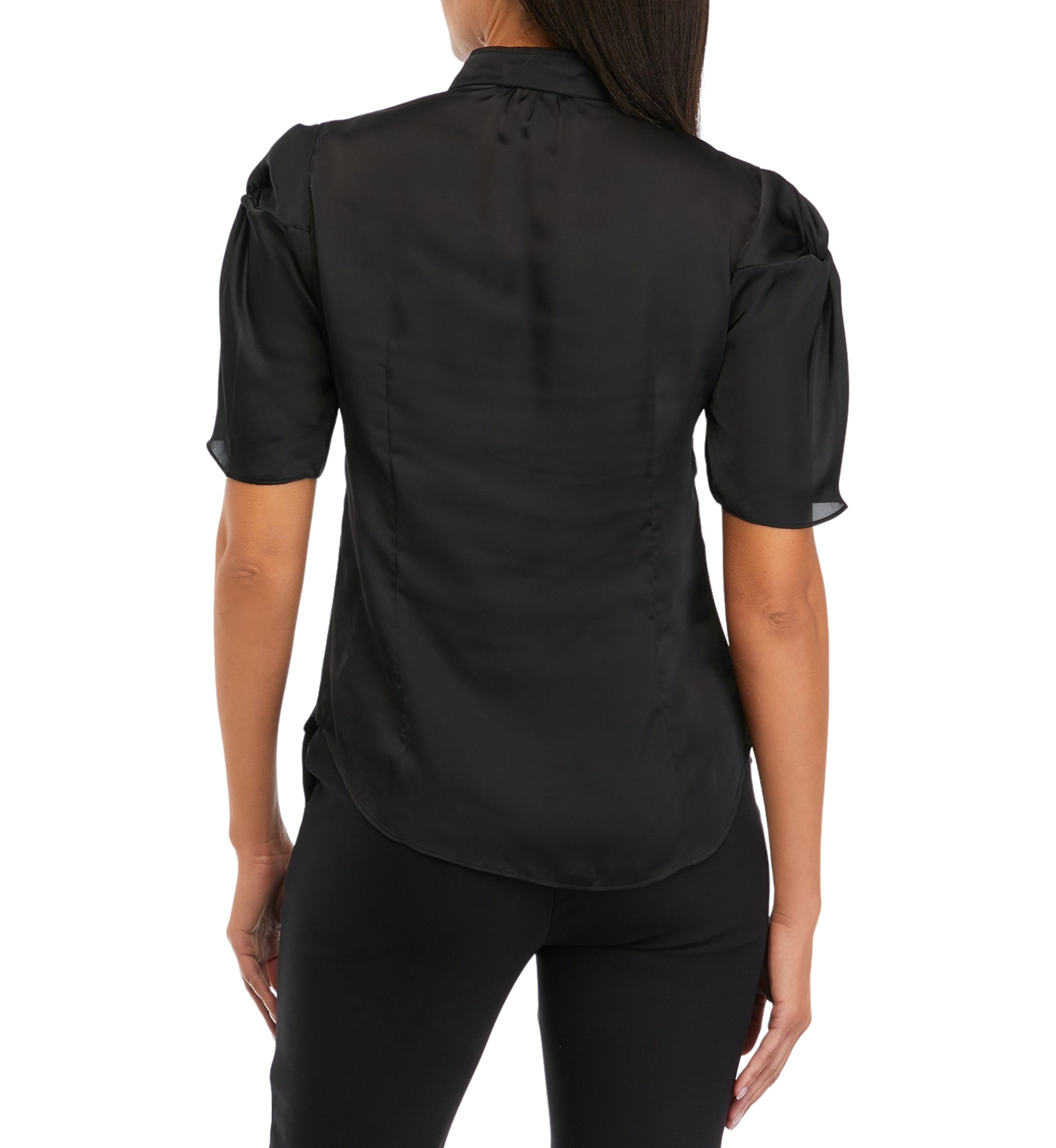 Womens Short Sleeve Ruched Hink Satin Blouse