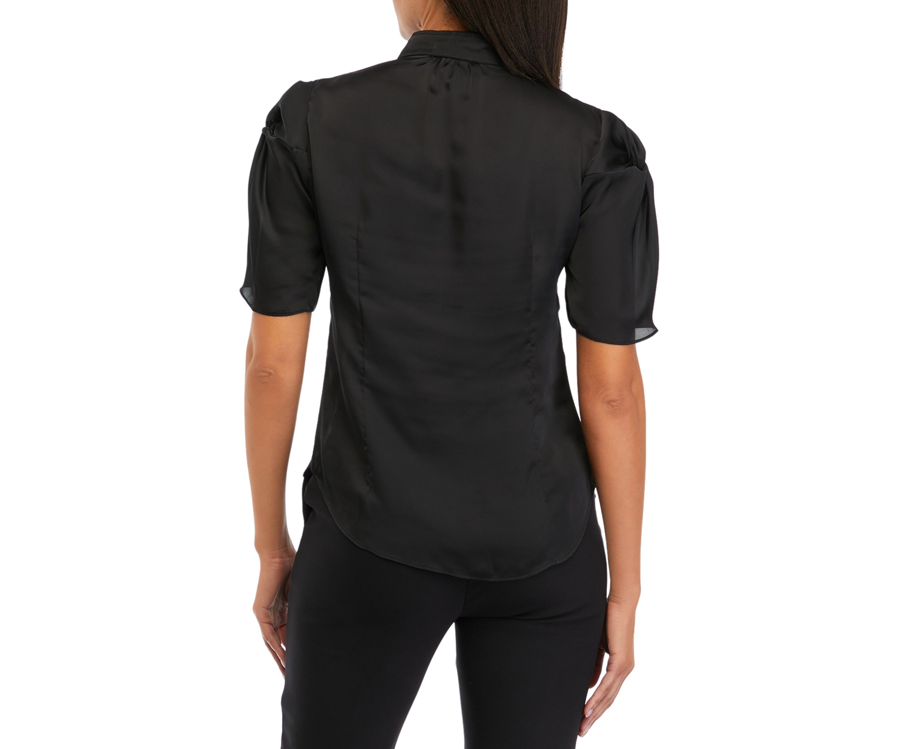 Womens Short Sleeve Ruched Hink Satin Blouse