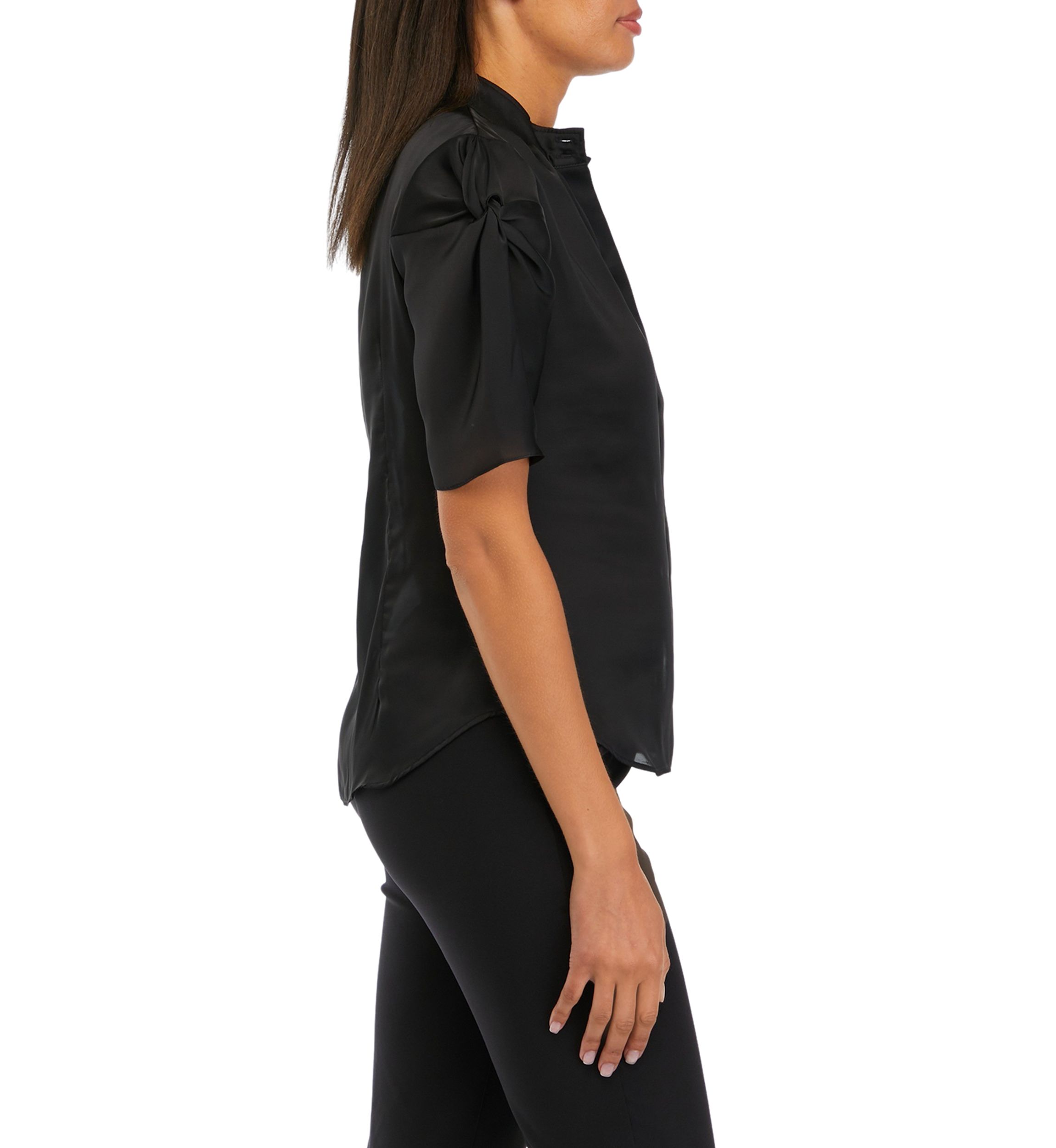 Womens Short Sleeve Ruched Hink Satin Blouse