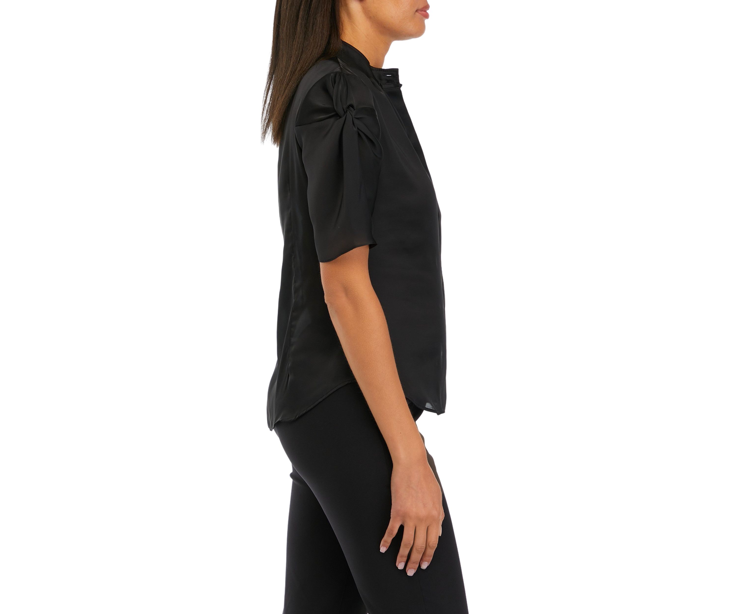 Womens Short Sleeve Ruched Hink Satin Blouse