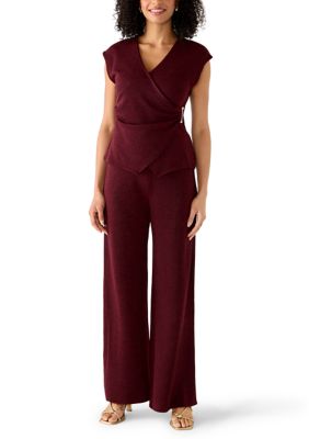 TRUTH by Republic Women's Short Sleeve Wrap Shirt and Wide Leg Pants Set