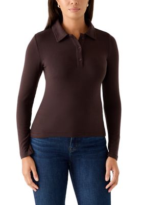 MUSE Republic Clothing Women's 1/2 Button Down Long Sleeve Top, Small
