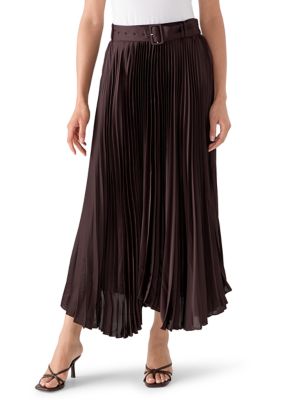 MUSE Republic Clothing Women's Pull-On Belted Pleated Midi Skirt, Small