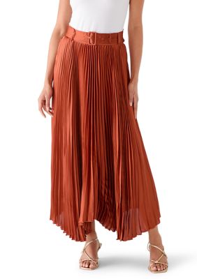 MUSE Republic Clothing Women's Pull-On Belted Pleated Midi Skirt, Small