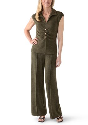 MUSE Republic Clothing Women's Sleeveless Drop Shoulder Top and Pintuck Pants Set, Small