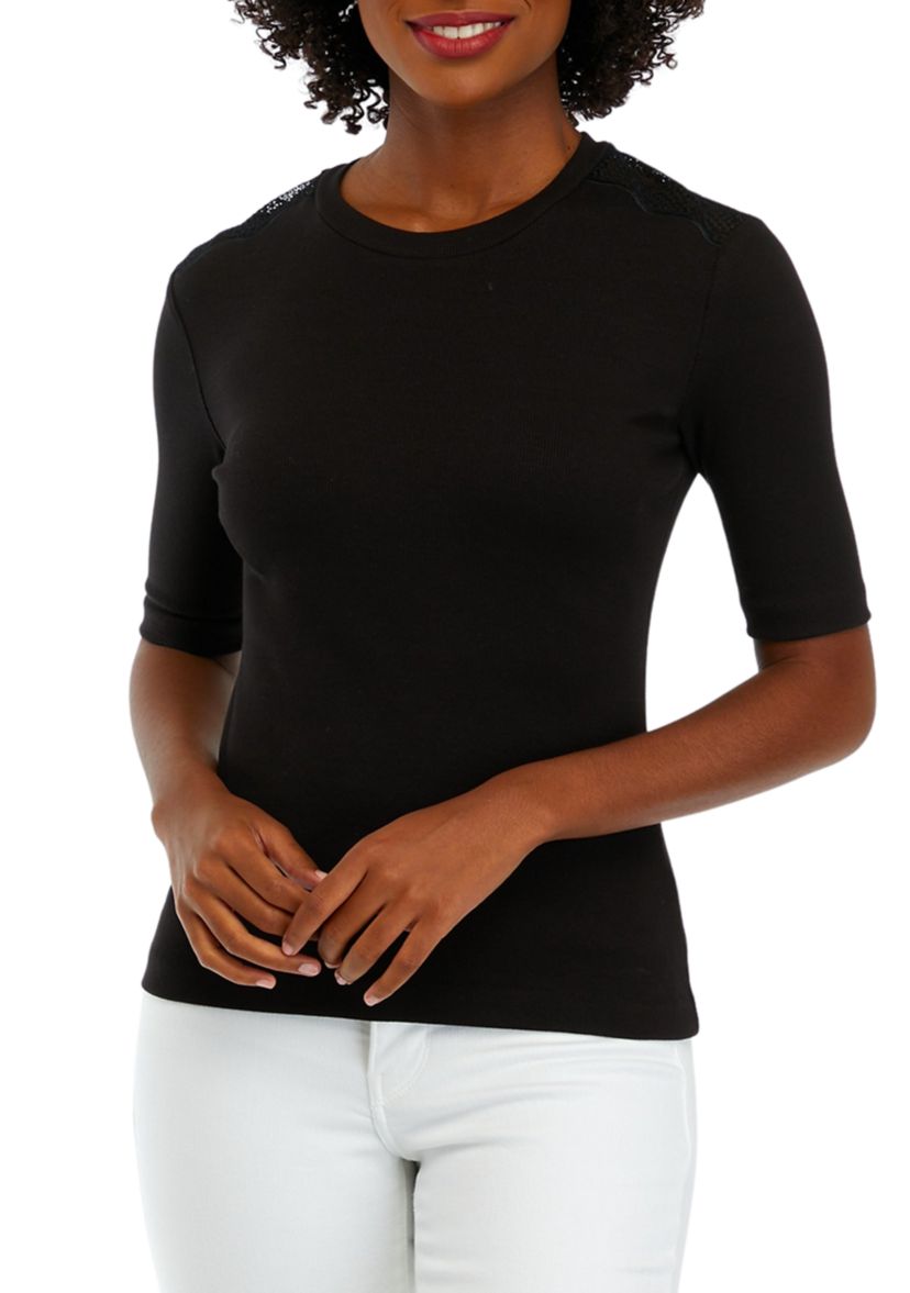 Womens Lace Shoulder Knit Top