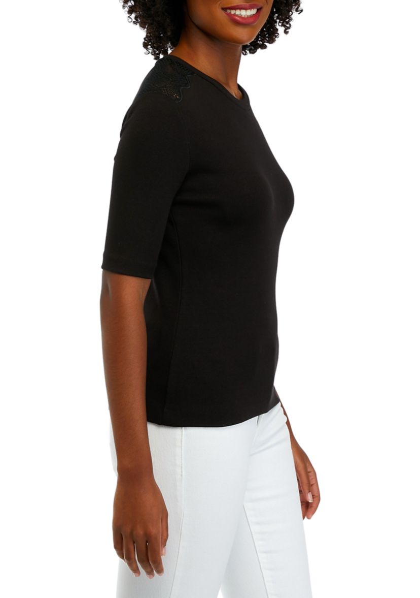 Womens Lace Shoulder Knit Top