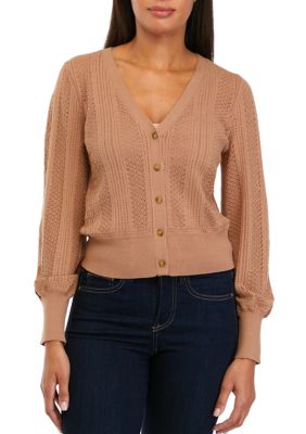 Women's Pointelle V-Neck Button Front Cardigan