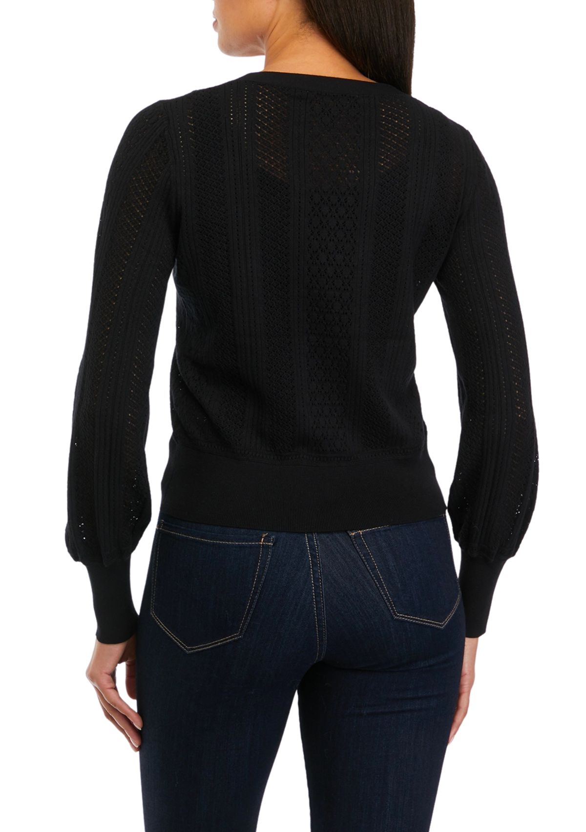 Womens Pointelle V-Neck Button Front Cardigan