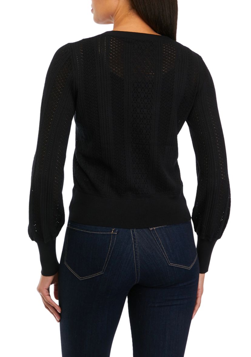 Womens Pointelle V-Neck Button Front Cardigan