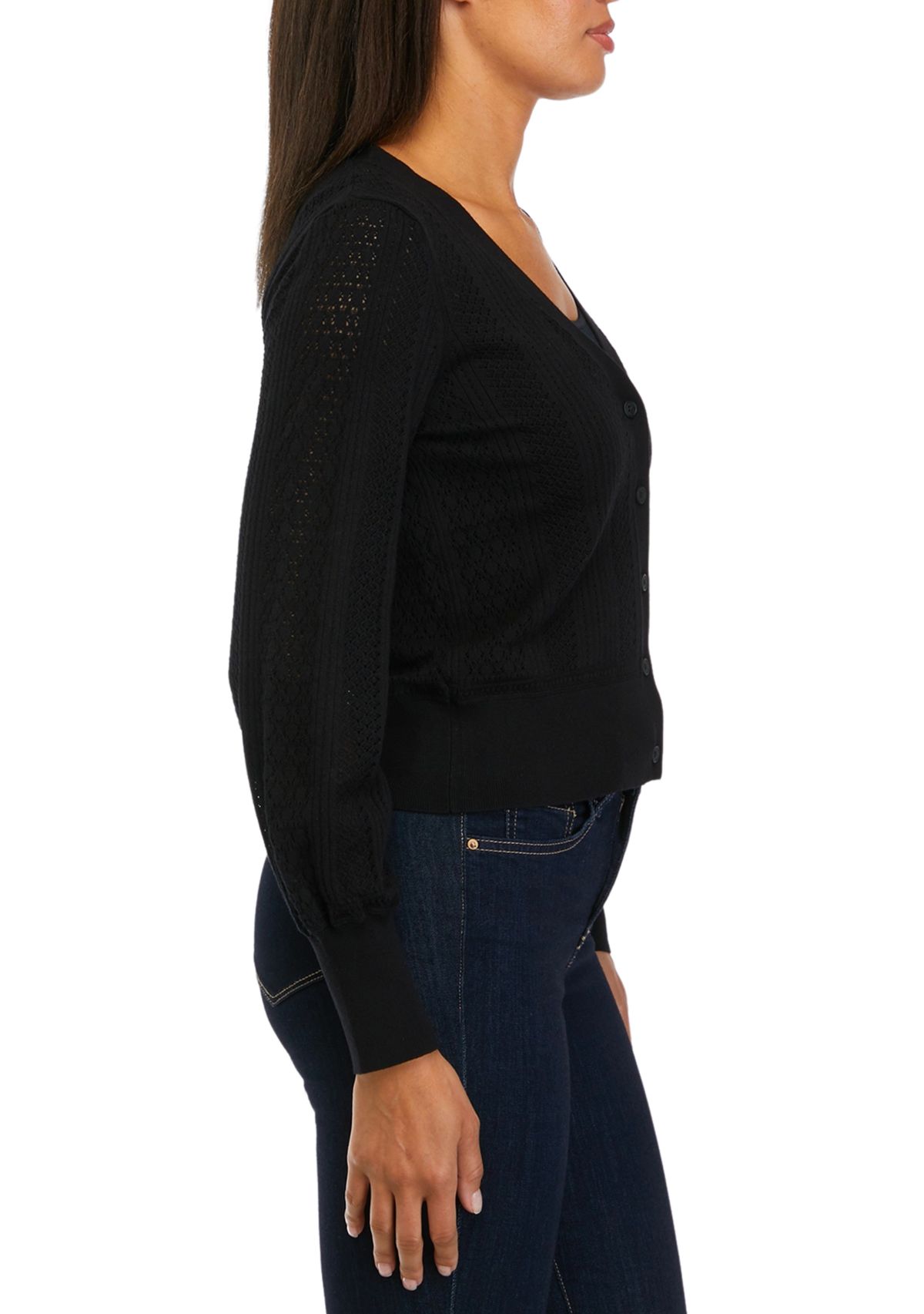 Womens Pointelle V-Neck Button Front Cardigan