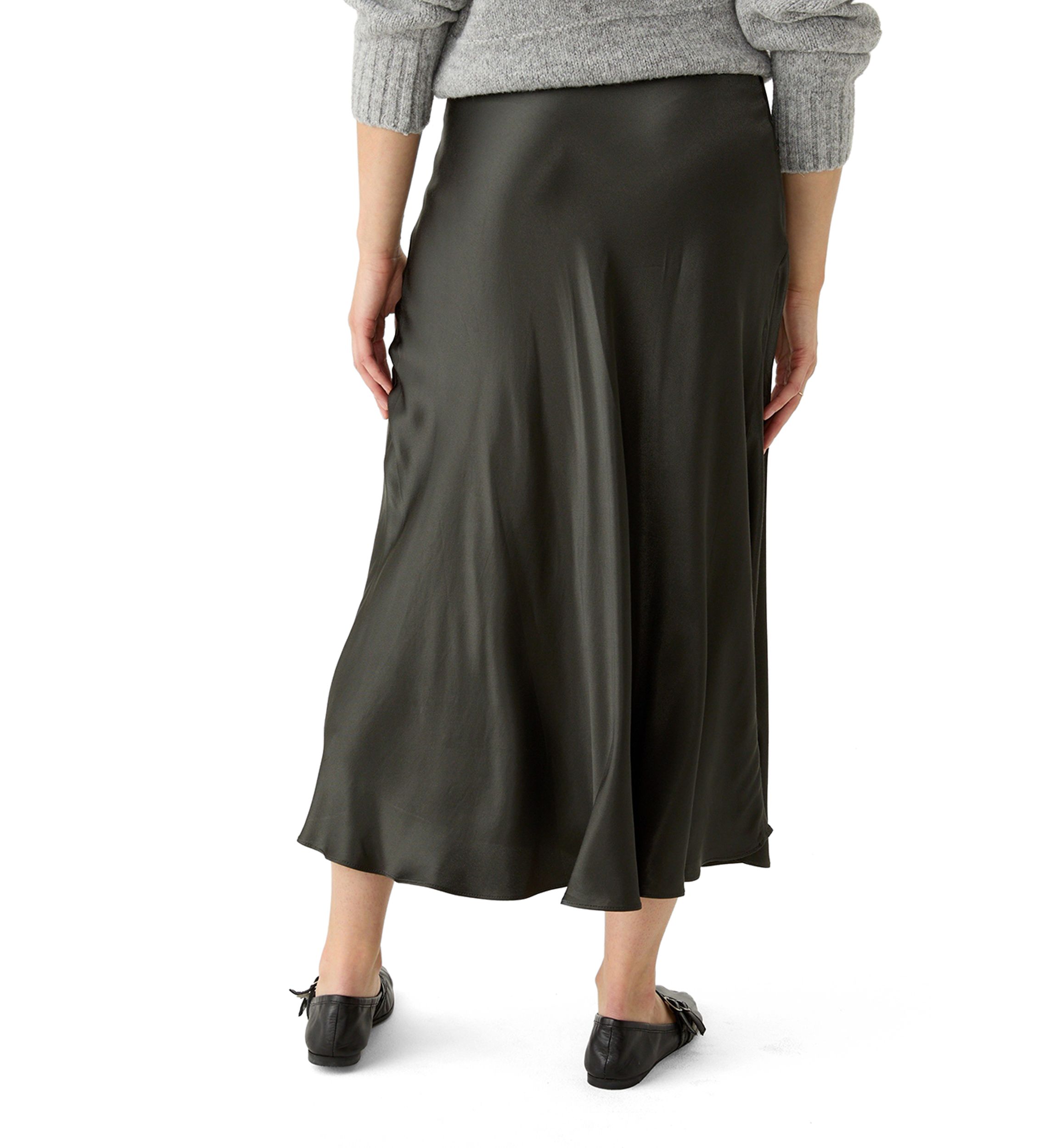 Womens Side Zip Satin Midi Skirt