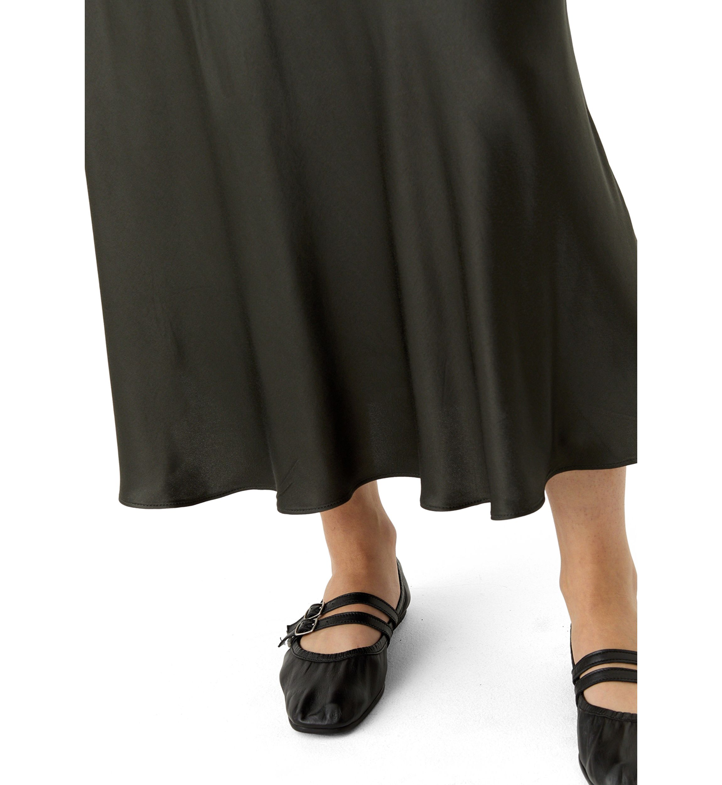 Womens Side Zip Satin Midi Skirt