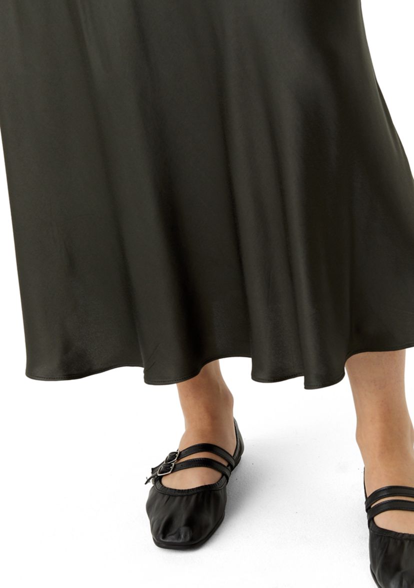 Womens Side Zip Satin Midi Skirt