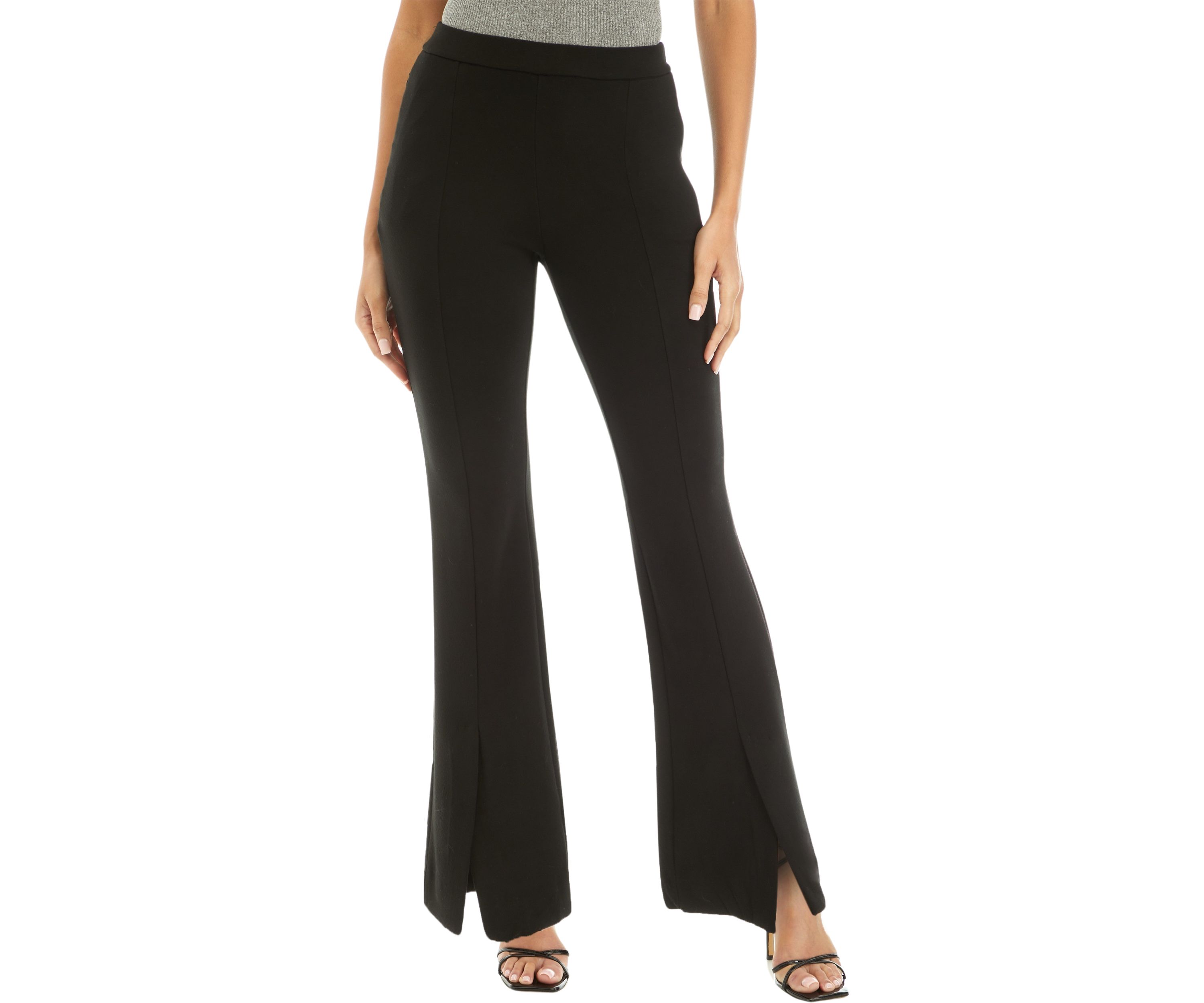 Womens Pull On Front Slit Wide Leg Pants
