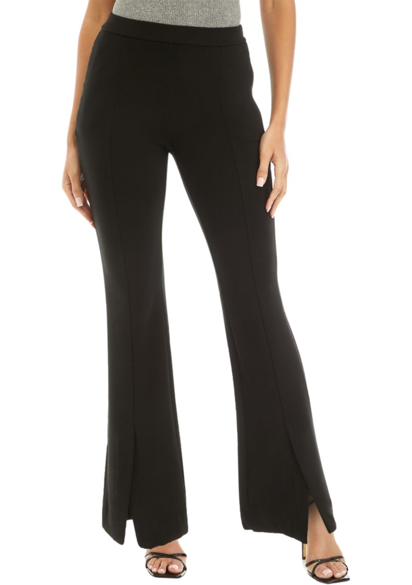 Womens Pull On Front Slit Wide Leg Pants