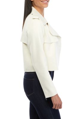 Women's Long Sleeve Vegan Suede Drape Jacket with Raw Edges