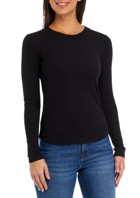 Women's Ribbed Knit Solid Crew Neck T-Shirt
