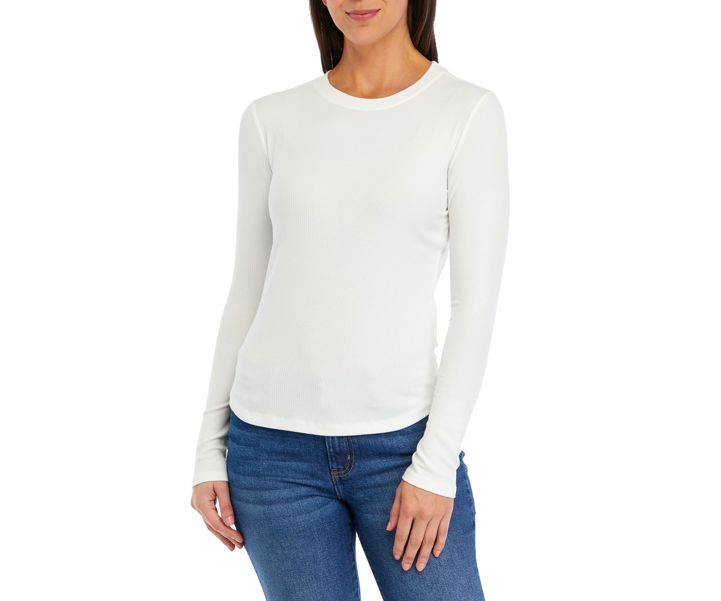 Womens Ribbed Knit Solid Crew Neck T-Shirt
