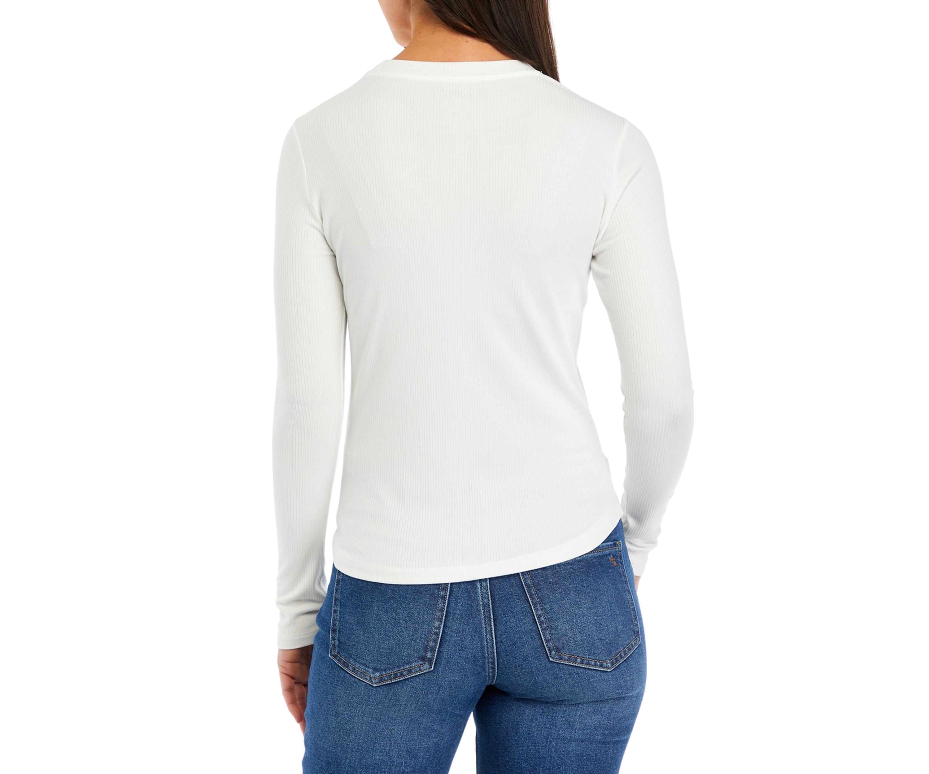 Womens Ribbed Knit Solid Crew Neck T-Shirt