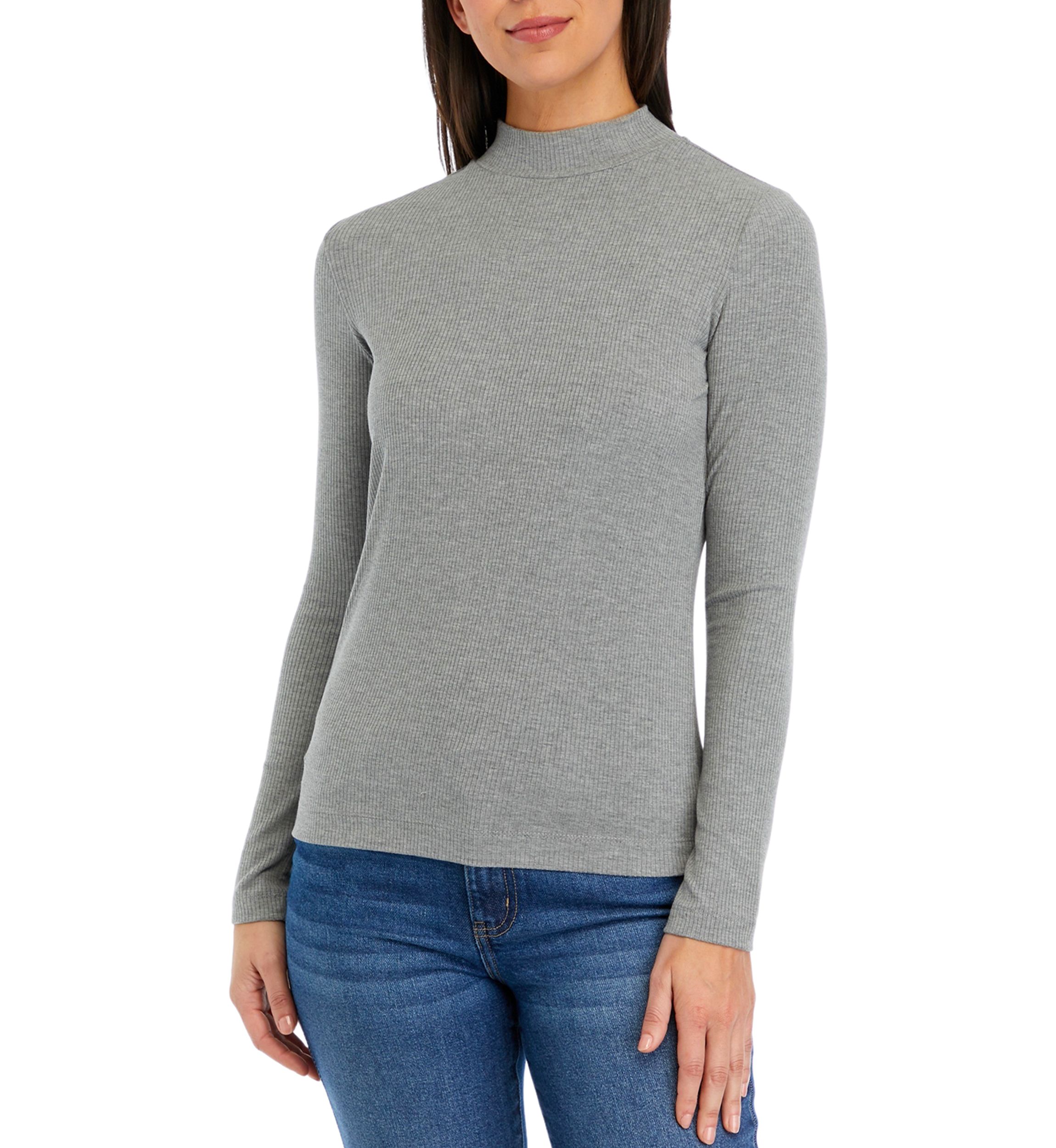 Womens Long Sleeve Ribbed Mock Neck T-Shirt